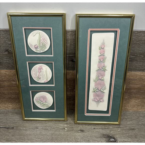 Wildflowers By Cricket Clay Tile Pottery Studio Wall Art Gold Framed 19x8”~2 Pc